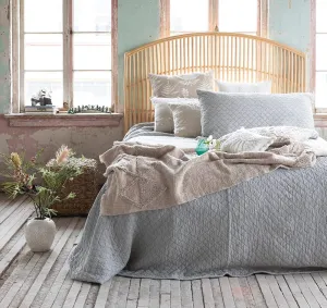 Woven Cotton Quilted Jacquard Bed Cover w/ 2 King Shams, King, Set of 3
