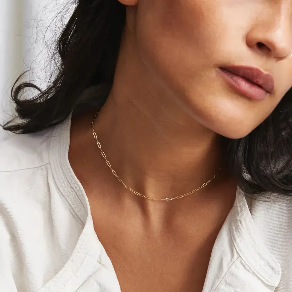 Yellow Gold Plated Stainless Steel Fine Paperclip Choker Necklace