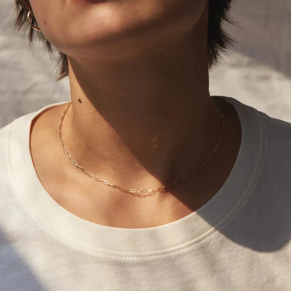 Yellow Gold Plated Stainless Steel Fine Paperclip Choker Necklace