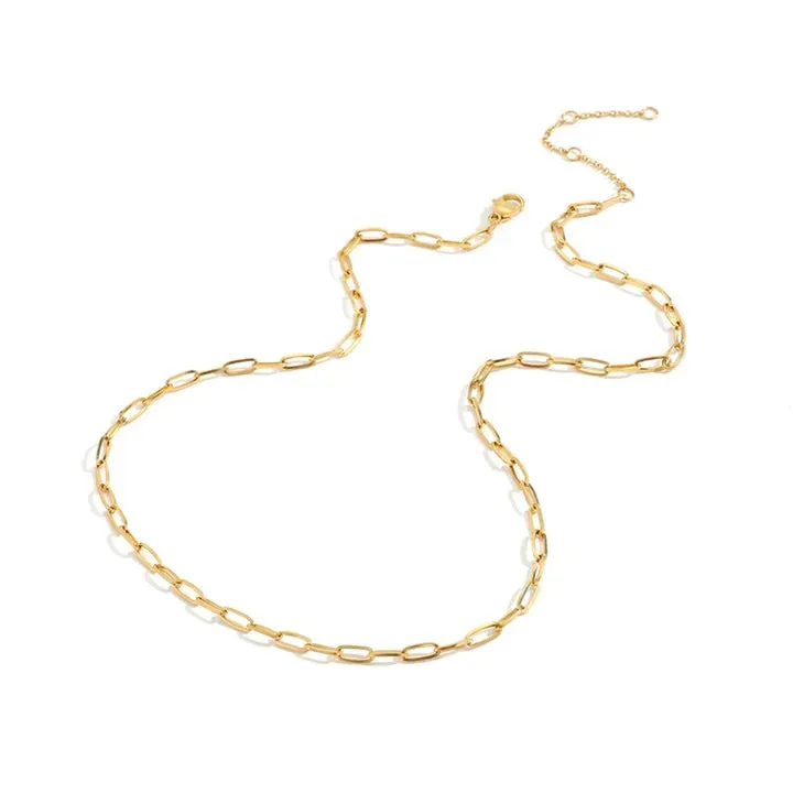 Yellow Gold Plated Stainless Steel Fine Paperclip Choker Necklace