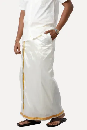 Yonex - Cream Single Layered Pocket Dhoti For Men | Uathayam
